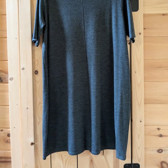 Eileen Fisher 100% Wool Knee Length Dress Med Charcoal Gray Mock Neck 1/2 Sleeve - Picture 9 of 9